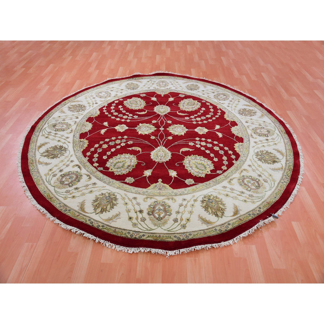 8'0" x 8'3" New Hand Knotted Red Wool Round Oriental Rug - MOA10275355