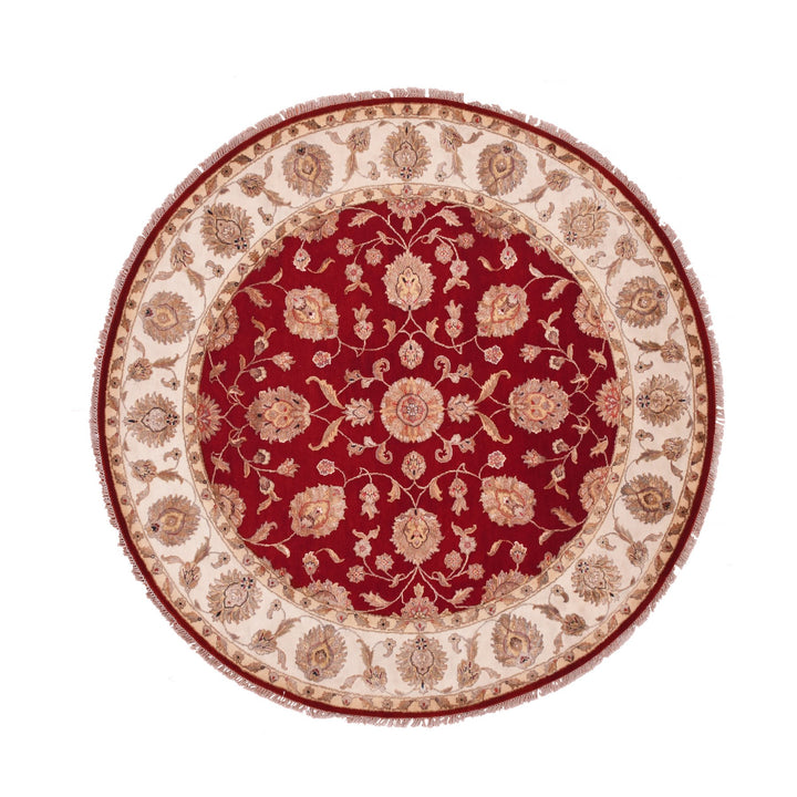 7'11" x 7'11" New Hand Knotted Red Cotton Round Oriental Rug - MOA10275356