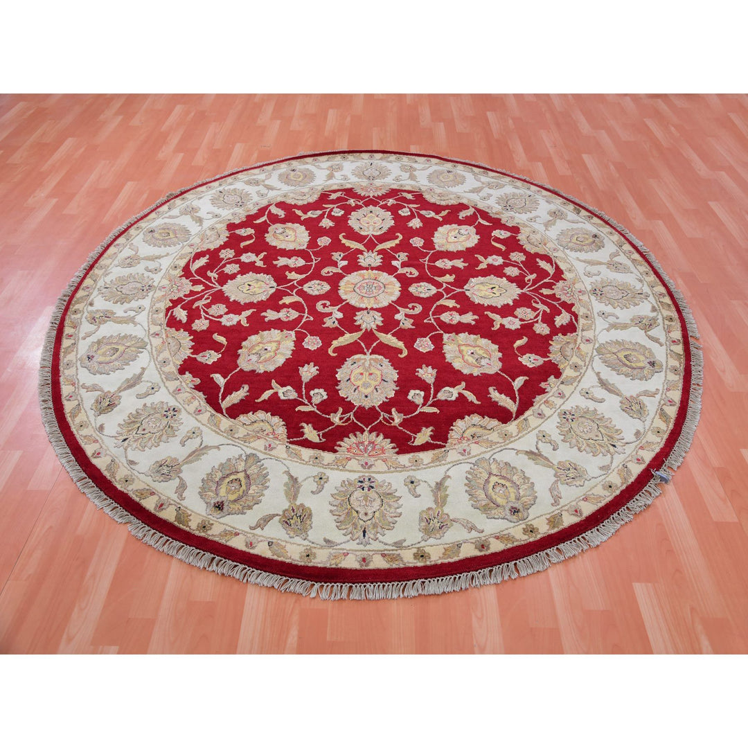 7'11" x 7'11" New Hand Knotted Red Cotton Round Oriental Rug - MOA10275356