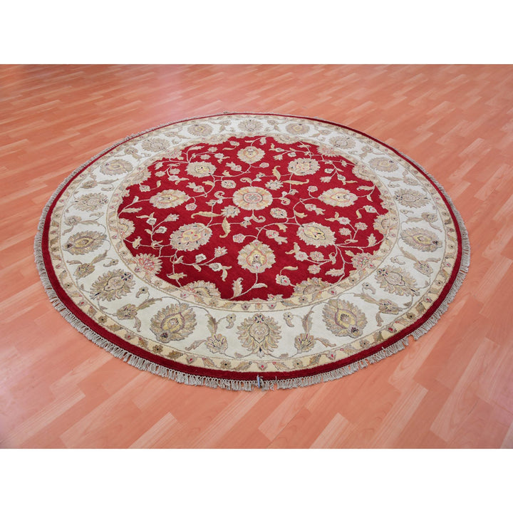 7'11" x 7'11" New Hand Knotted Red Cotton Round Oriental Rug - MOA10275356