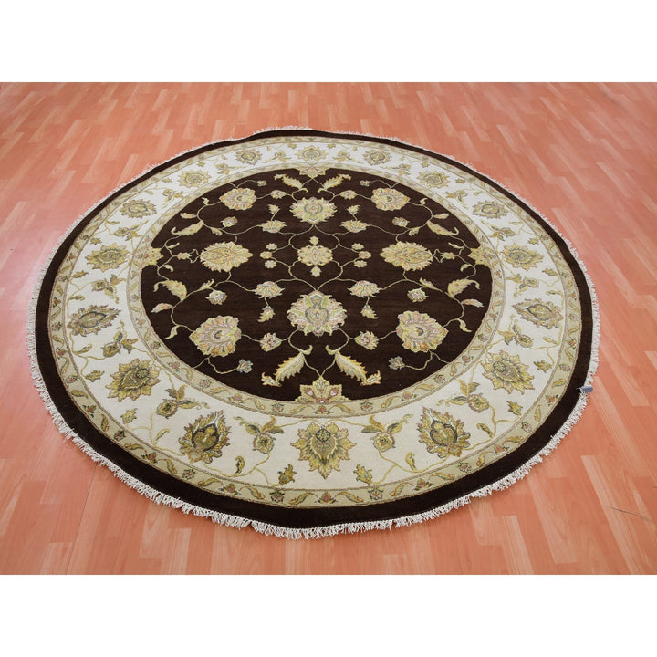 8'2" x 8'2" New Hand Knotted Brown Wool Round Oriental Rug - MOA10275357