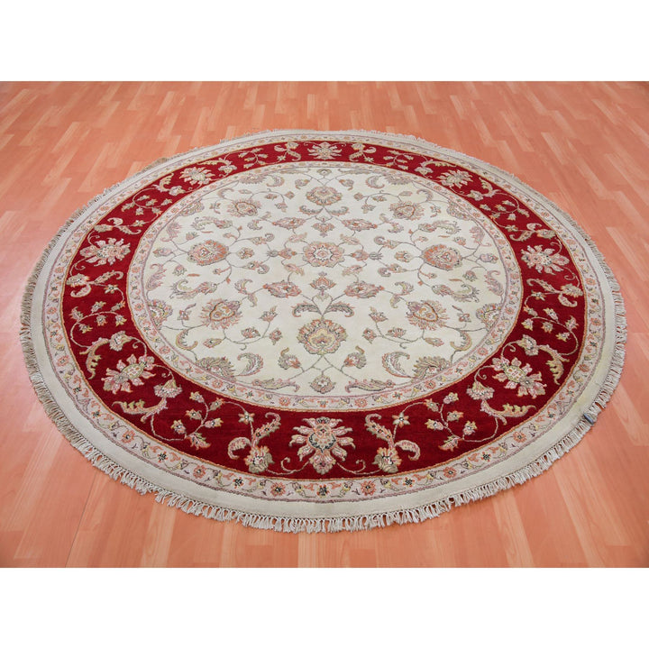 8'0" x 7'11" New Hand Knotted Ivory Cotton Round Oriental Rug - MOA10275358