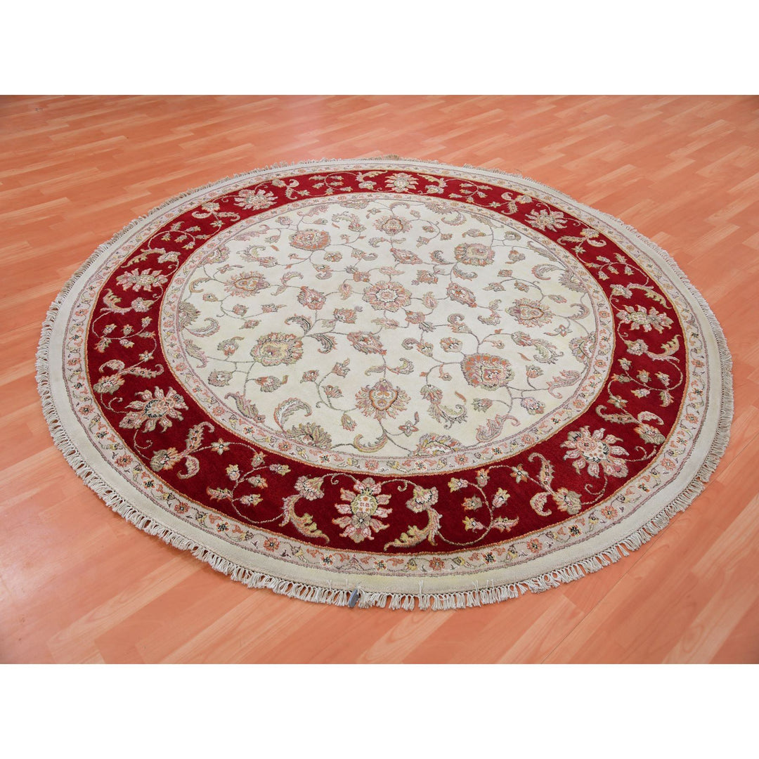 8'0" x 7'11" New Hand Knotted Ivory Cotton Round Oriental Rug - MOA10275358