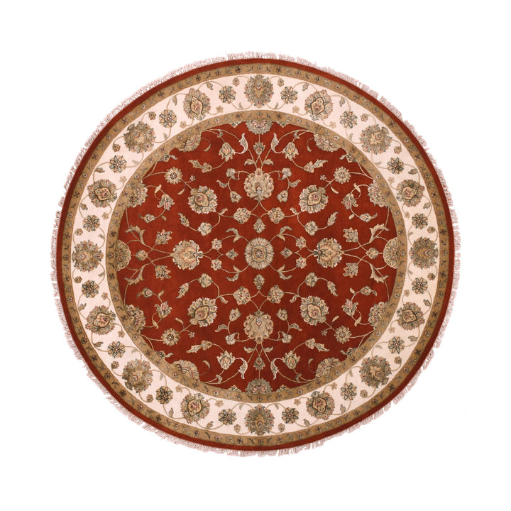 8'1" x 8'2" New Hand Knotted Red Cotton Round Oriental Rug - MOA10275359