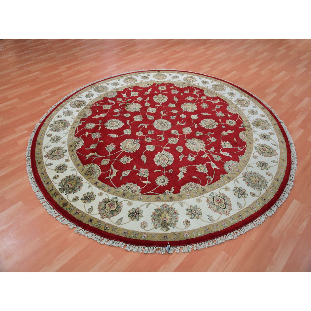 8'1" x 8'2" New Hand Knotted Red Cotton Round Oriental Rug - MOA10275359