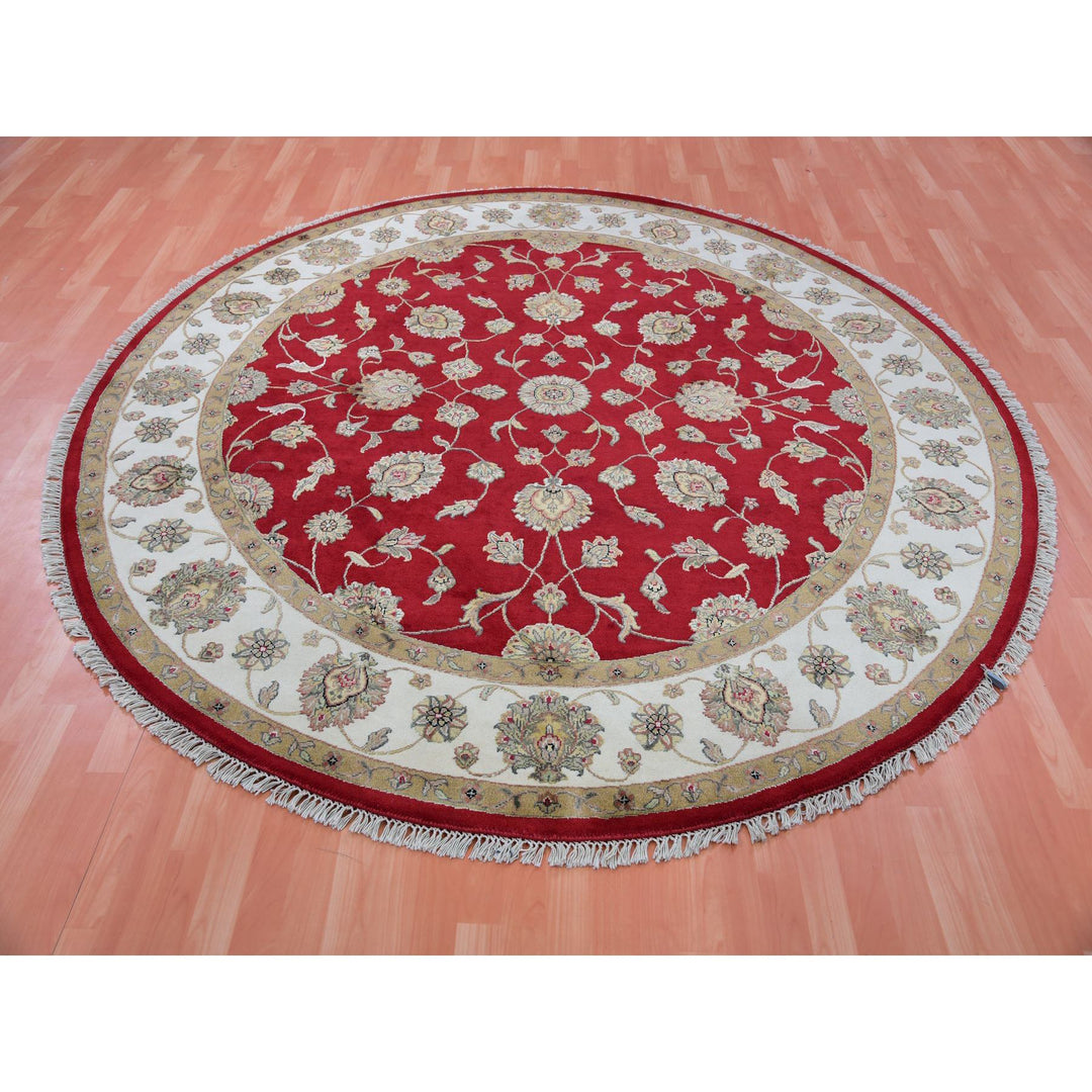 8'1" x 8'2" New Hand Knotted Red Cotton Round Oriental Rug - MOA10275359