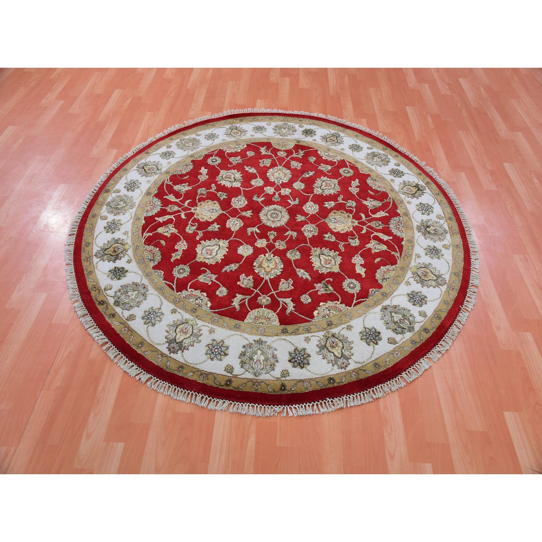 6'0" x 6'1" New Hand Knotted Red Wool Round Oriental Rug - MOA10275361