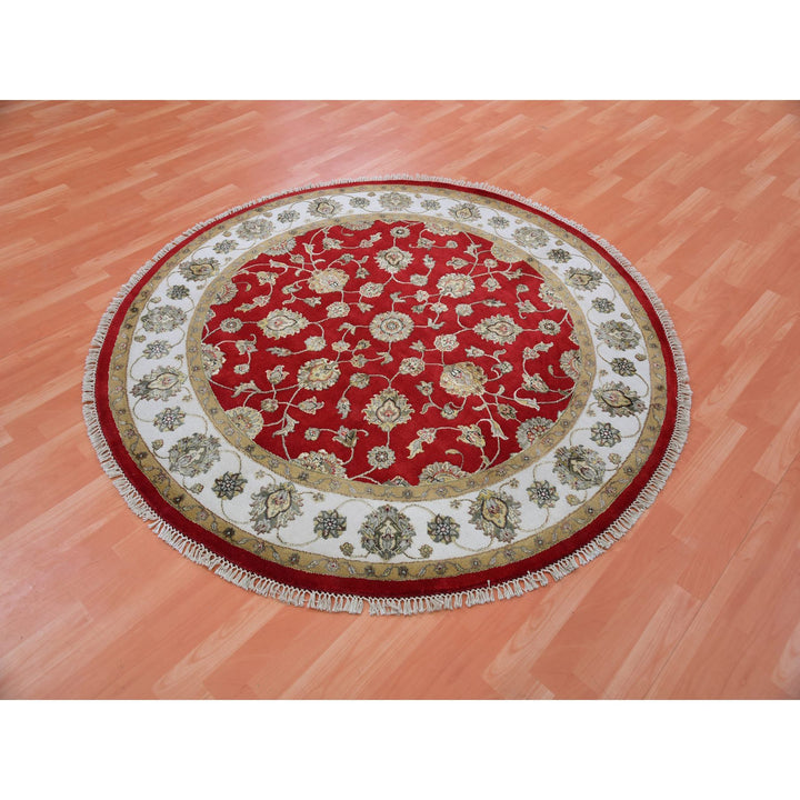 6'0" x 6'1" New Hand Knotted Red Wool Round Oriental Rug - MOA10275361