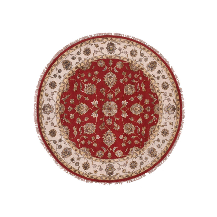 6'0" x 6'0" New Hand Knotted Red Cotton Round Oriental Rug - MOA10275362