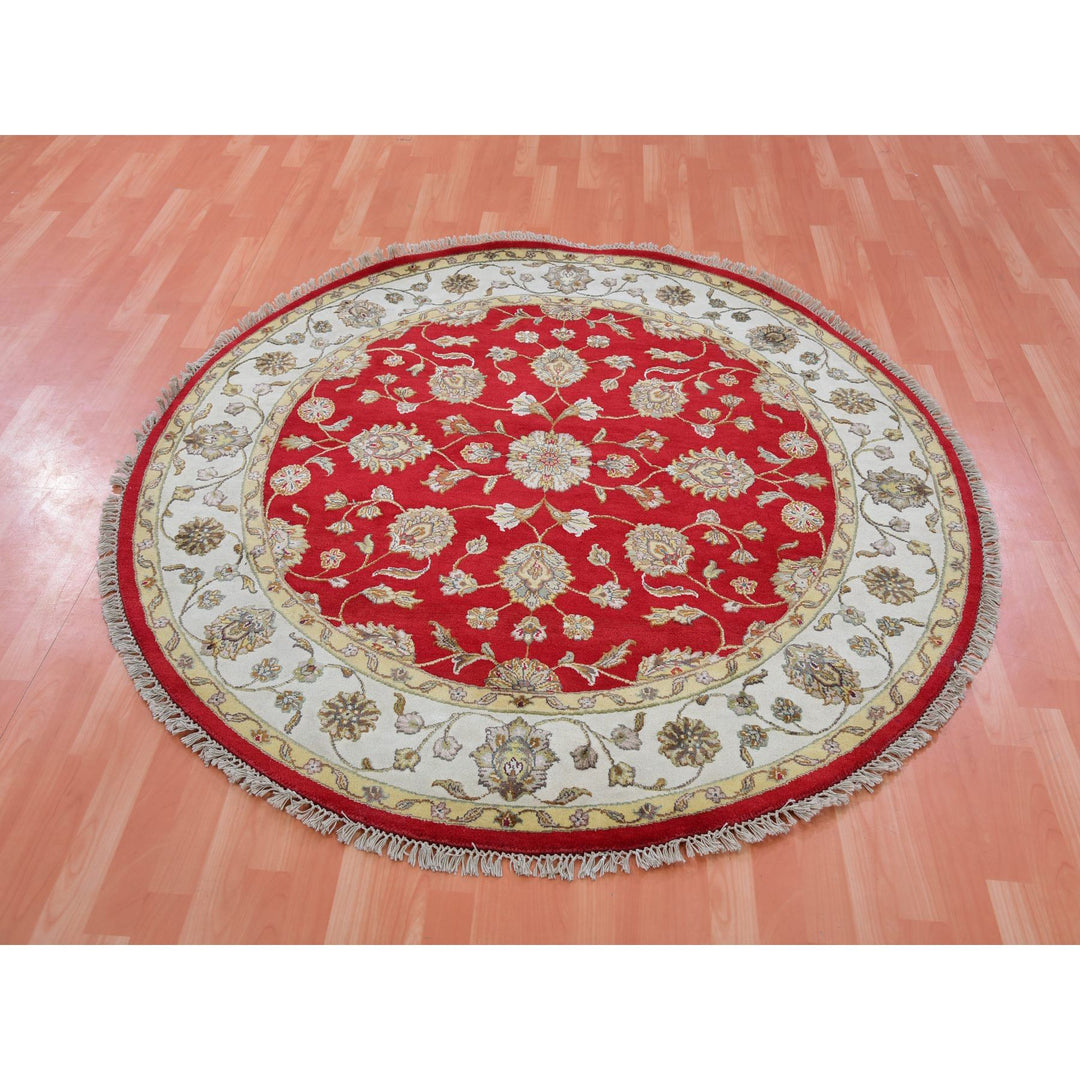 6'0" x 6'0" New Hand Knotted Red Cotton Round Oriental Rug - MOA10275362