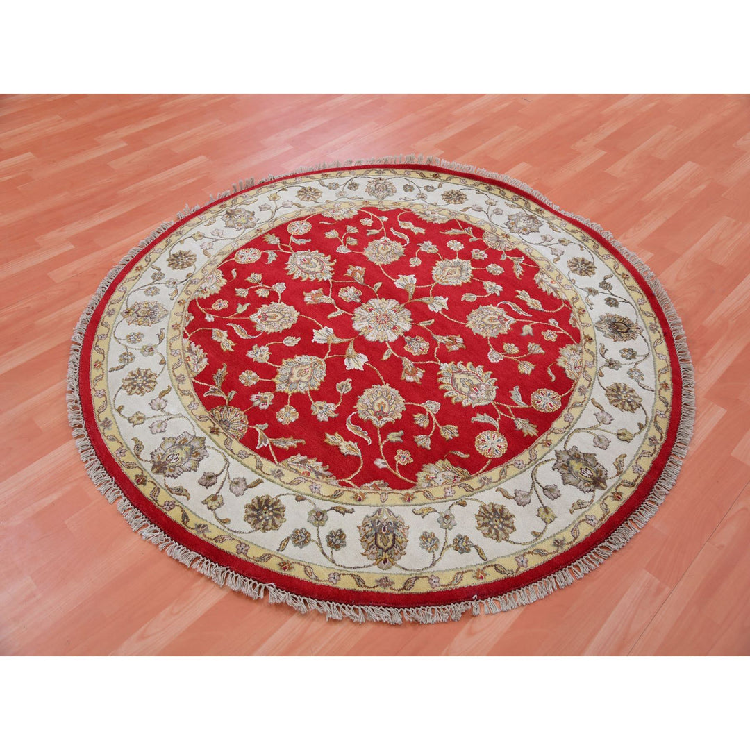 6'0" x 6'0" New Hand Knotted Red Cotton Round Oriental Rug - MOA10275362