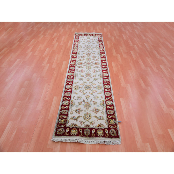 2'7" x 10'4" New Hand Knotted Ivory Wool Runner Oriental Rug - MOA10275382