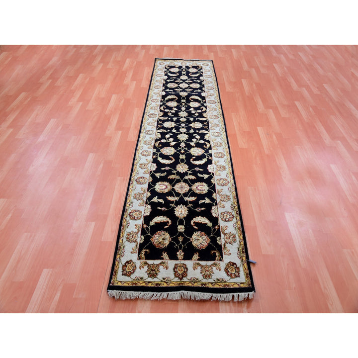 2'7" x 10'3" New Hand Knotted Black Wool Runner Oriental Rug - MOA10275387