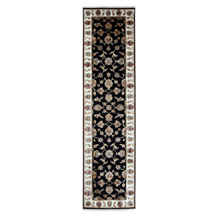 2'6" x 9'10" New Hand Knotted Black Wool Runner Oriental Rug - MOA10275389