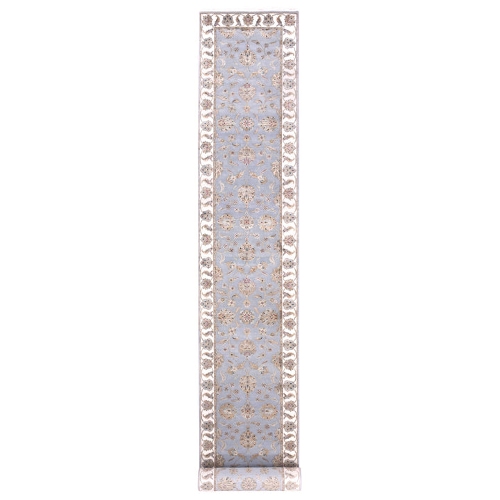 2'7" x 18'10" New Hand Knotted Blue Wool & Silk Runner Oriental Rug - MOA10275398