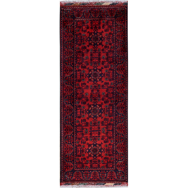1'9" x 4'9" New Hand Knotted Red Wool Runner Oriental Rug - MOA102753