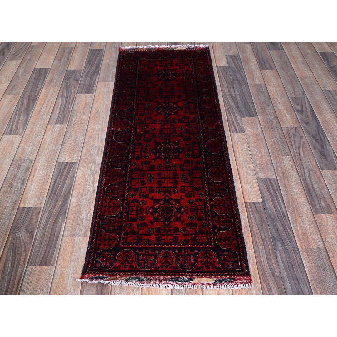 1'9" x 4'9" New Hand Knotted Red Wool Runner Oriental Rug - MOA102753