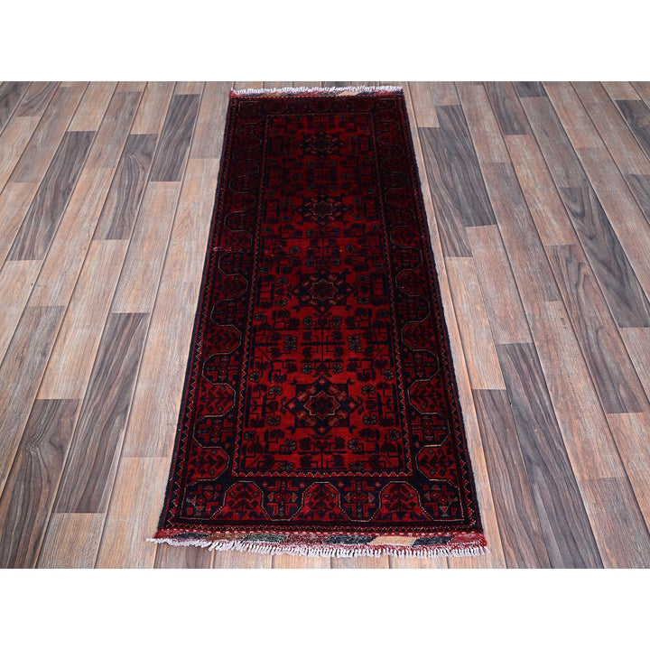 1'9" x 4'9" New Hand Knotted Red Wool Runner Oriental Rug - MOA102753