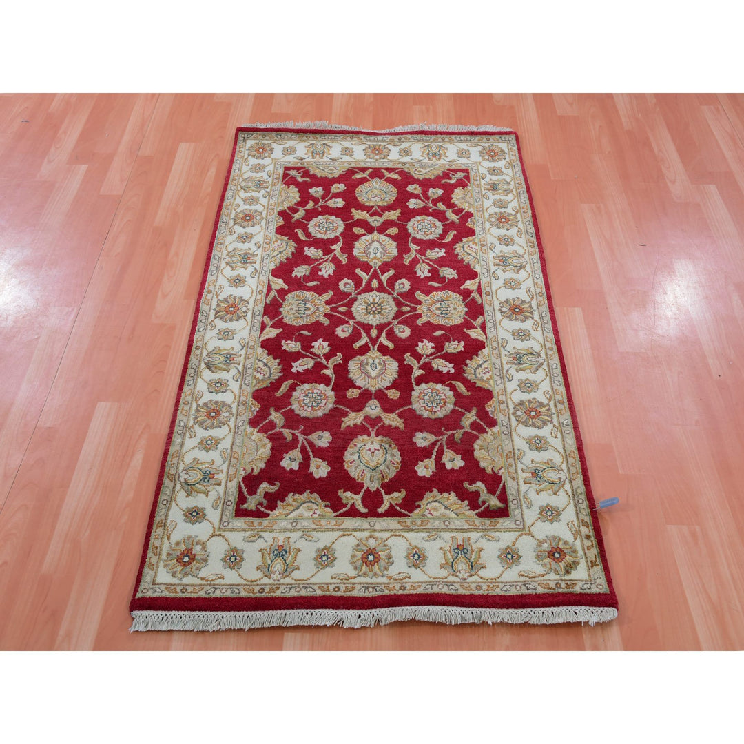 3'1" x 5'0" New Hand Knotted Red Wool Rectangle Oriental Rug - MOA10275401