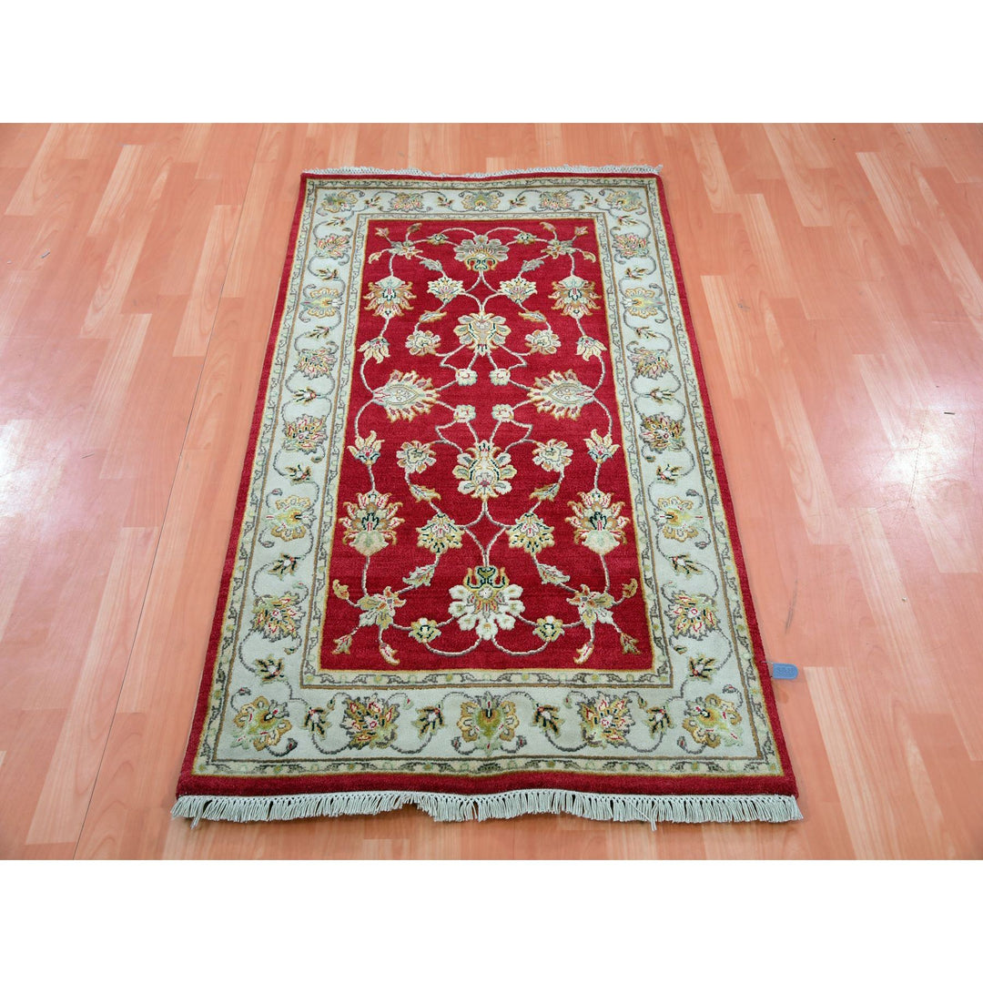 3'1" x 5'3" New Hand Knotted Red Wool Rectangle Oriental Rug - MOA10275402