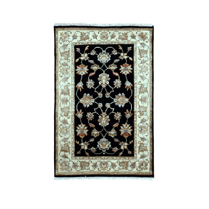 3'0" x 4'9" New Hand Knotted Black Wool & Silk Rectangle Oriental Rug - MOA10275406