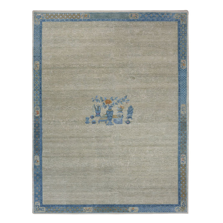 9'1" x 12'1" Vintage Hand Knotted Grey Wool Rectangle Oriental Rug - MOA10275409