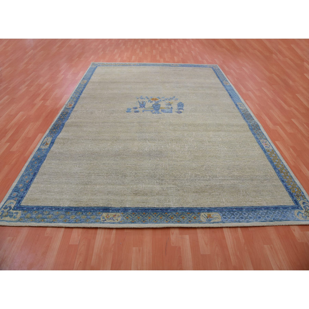 9'1" x 12'1" Vintage Hand Knotted Grey Wool Rectangle Oriental Rug - MOA10275409