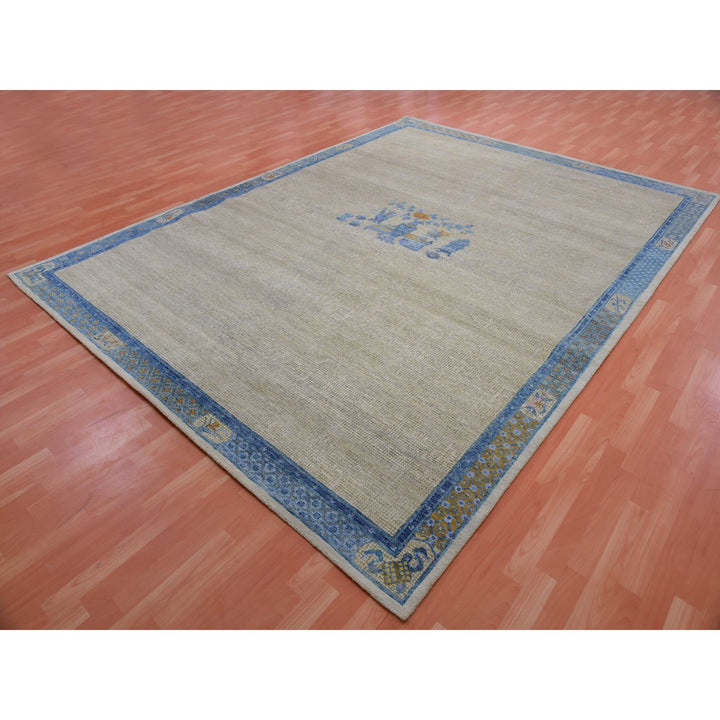 9'1" x 12'1" Vintage Hand Knotted Grey Wool Rectangle Oriental Rug - MOA10275409