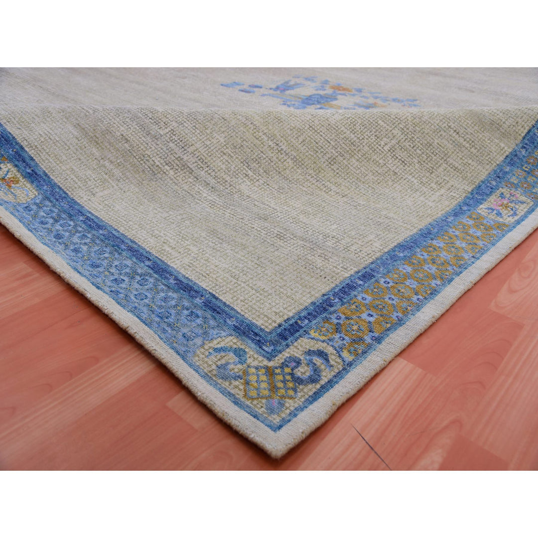 9'1" x 12'1" Vintage Hand Knotted Grey Wool Rectangle Oriental Rug - MOA10275409