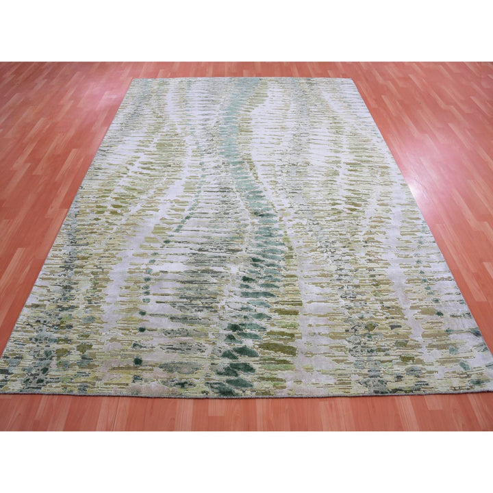 8'0" x 10'1" New Hand Knotted Green Silk Rectangle Oriental Rug - MOA10275419