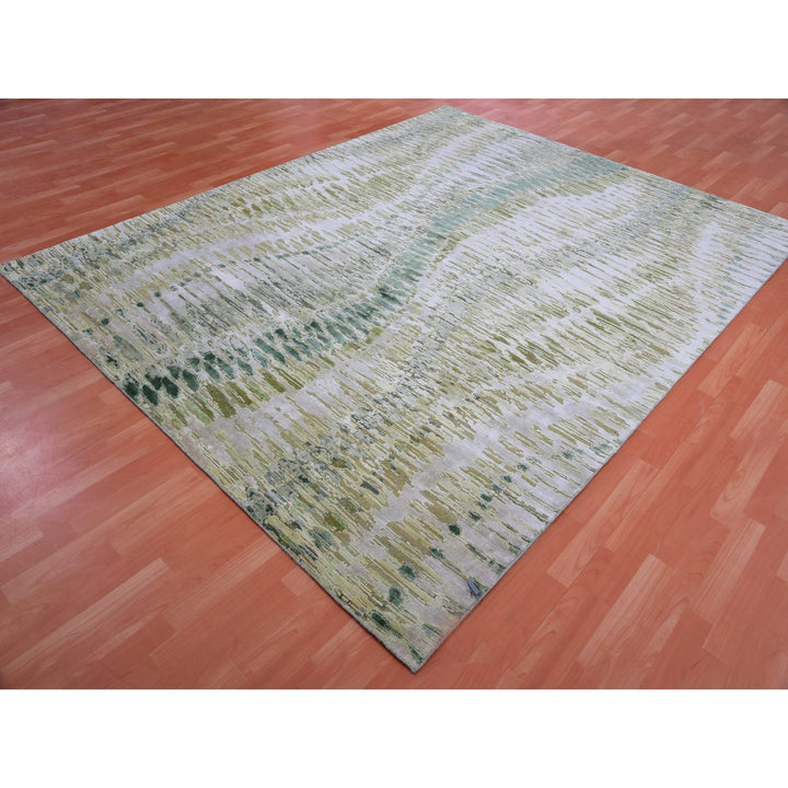 8'0" x 10'1" New Hand Knotted Green Silk Rectangle Oriental Rug - MOA10275419