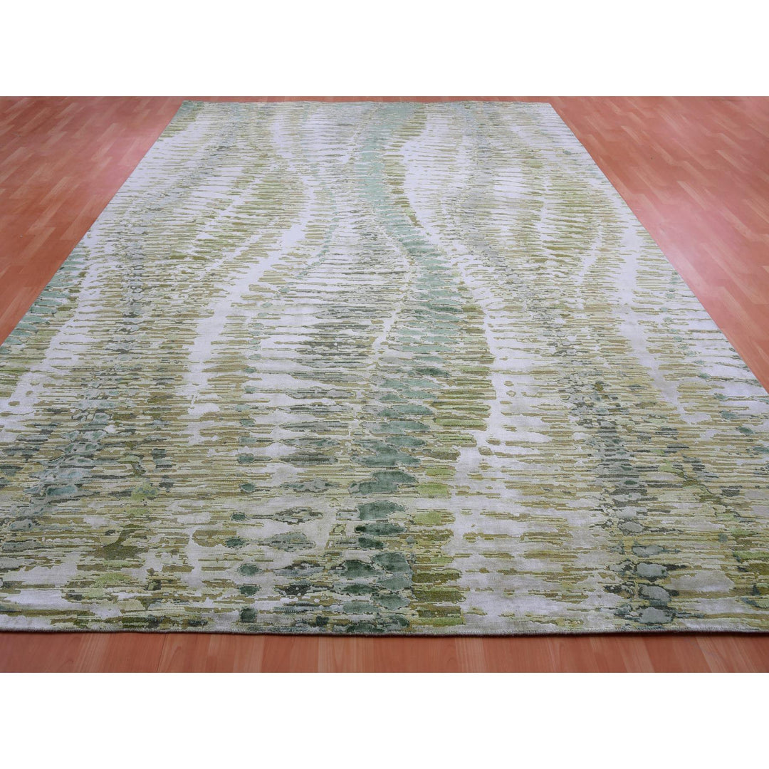 9'11" x 14'4" New Hand Knotted Green Cotton Rectangle Oriental Rug - MOA10275420