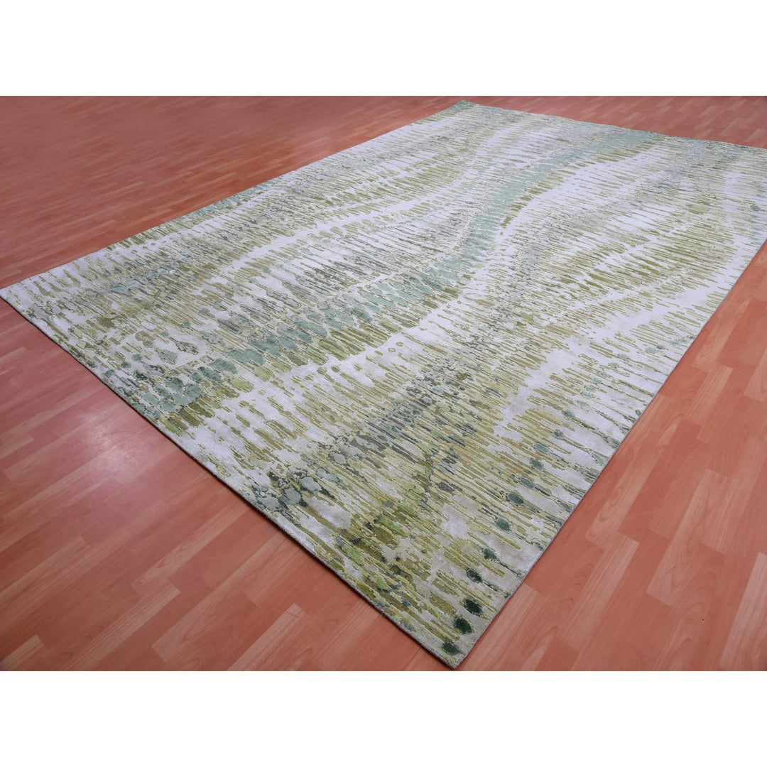 9'11" x 14'4" New Hand Knotted Green Cotton Rectangle Oriental Rug - MOA10275420