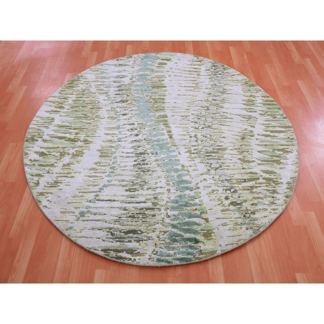 6'1" x 6'2" New Hand Knotted Green Silk Round Oriental Rug - MOA10275422