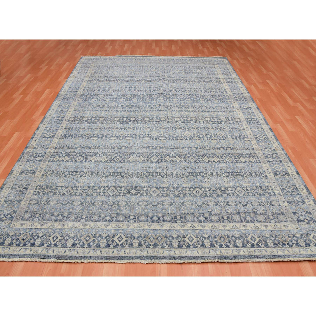 9'0" x 12'2" New Hand Knotted Blue Wool Rectangle Oriental Rug - MOA10275441