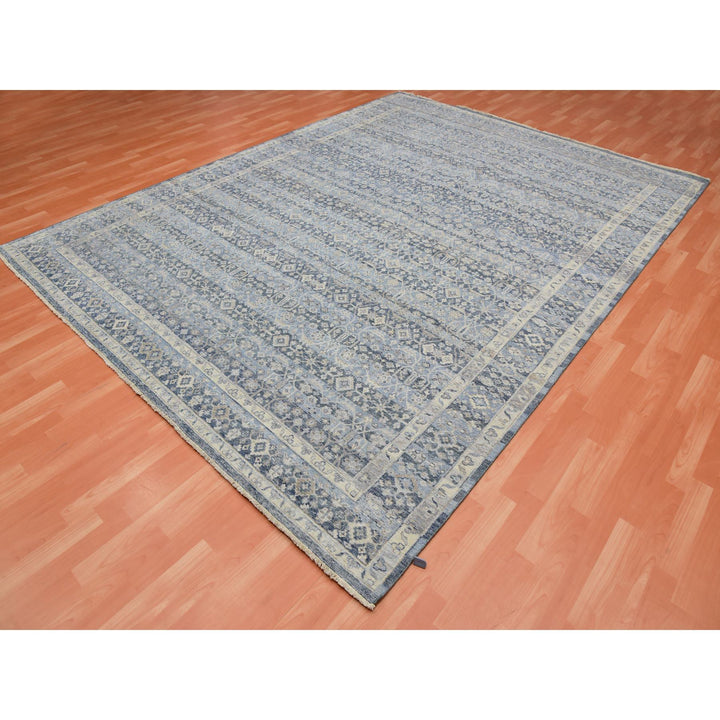 9'0" x 12'2" New Hand Knotted Blue Wool Rectangle Oriental Rug - MOA10275441