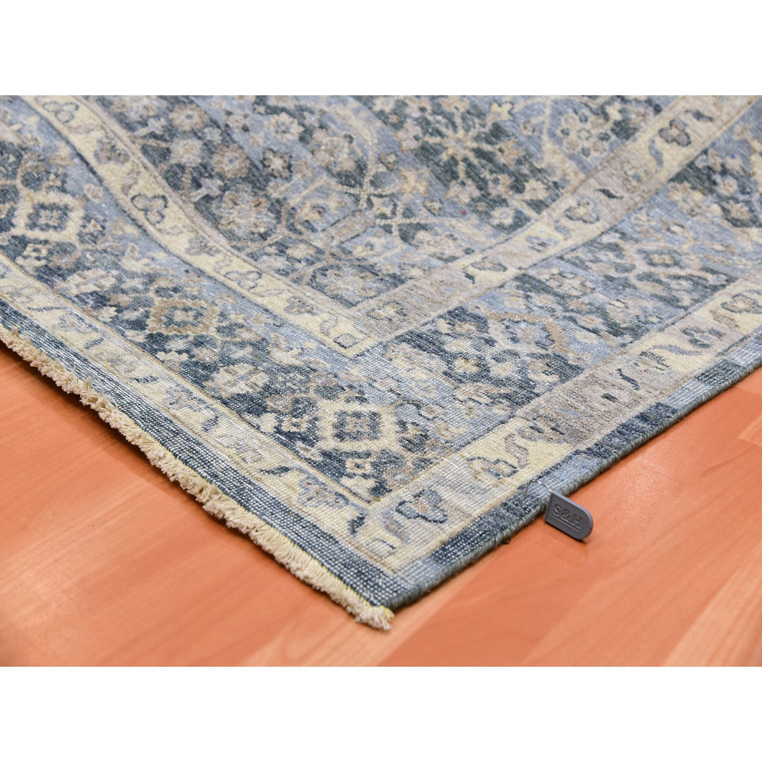 9'0" x 12'2" New Hand Knotted Blue Wool Rectangle Oriental Rug - MOA10275441