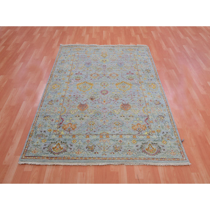 5'1" x 6'10" New Hand Knotted Grey Wool Rectangle Oriental Rug - MOA10275455