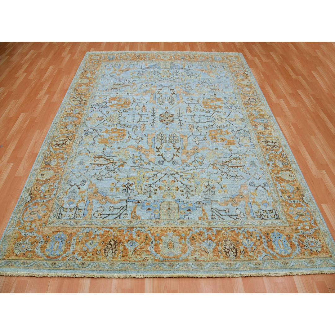 8'1" x 9'7" New Hand Knotted Blue Wool Rectangle Oriental Rug - MOA10275471