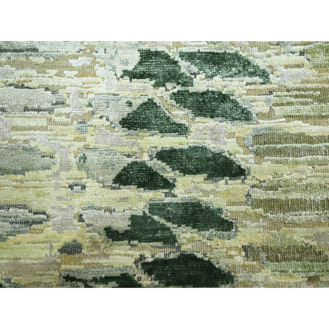 9'1" x 12'3" New Hand Knotted Green Silk Rectangle Oriental Rug - MOA10275475