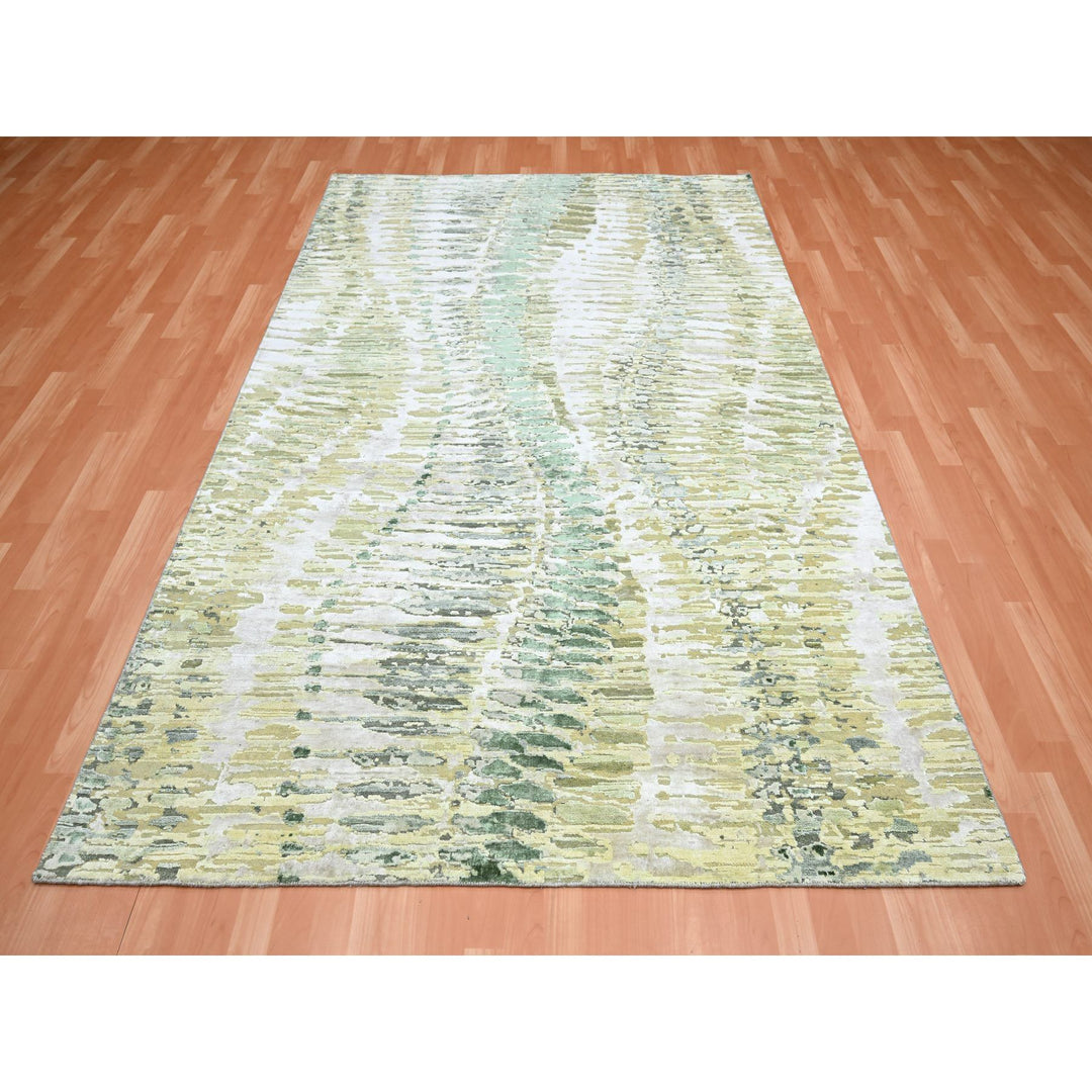 6'1" x 9'3" New Hand Knotted Green Cotton Rectangle Oriental Rug - MOA10275476