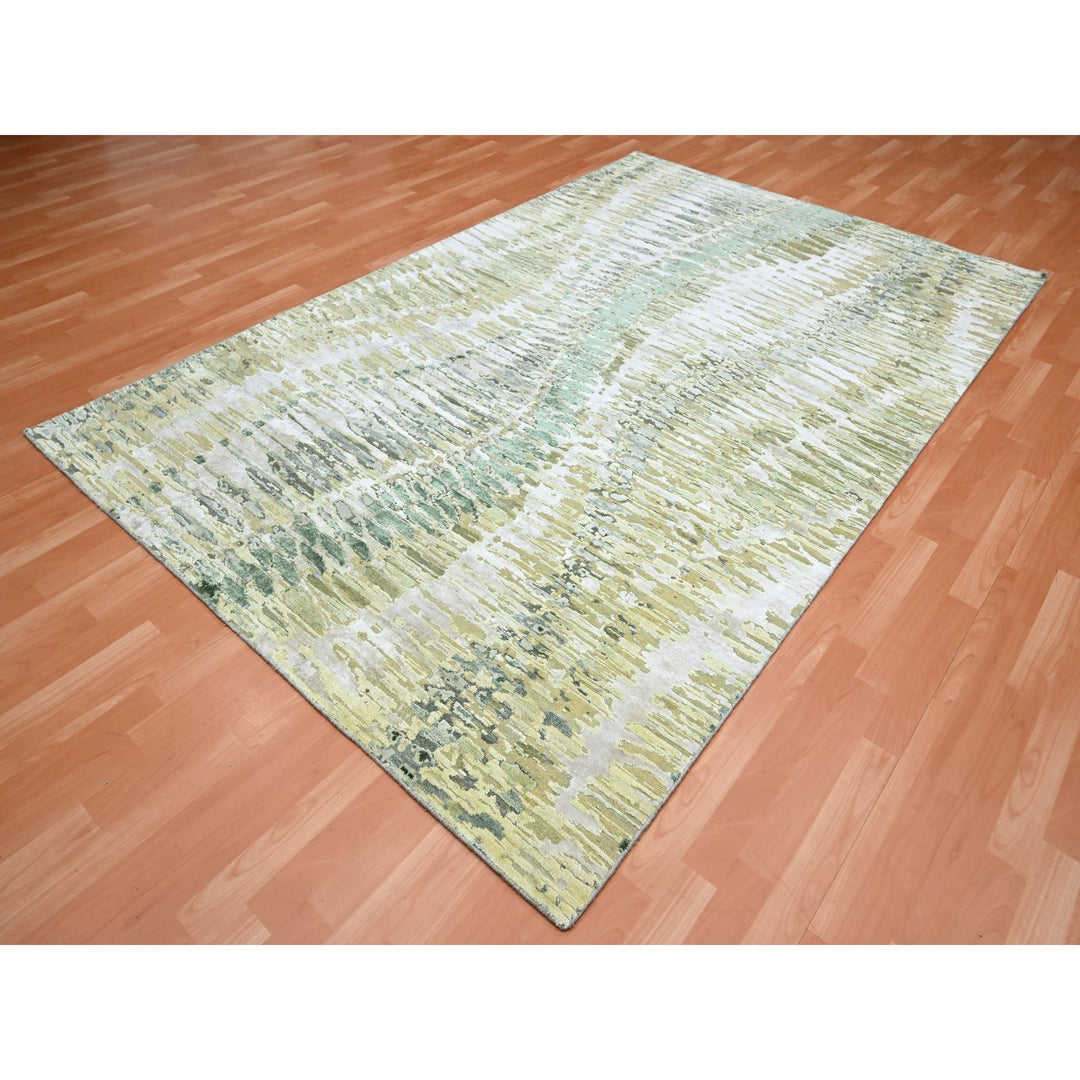 6'1" x 9'3" New Hand Knotted Green Cotton Rectangle Oriental Rug - MOA10275476