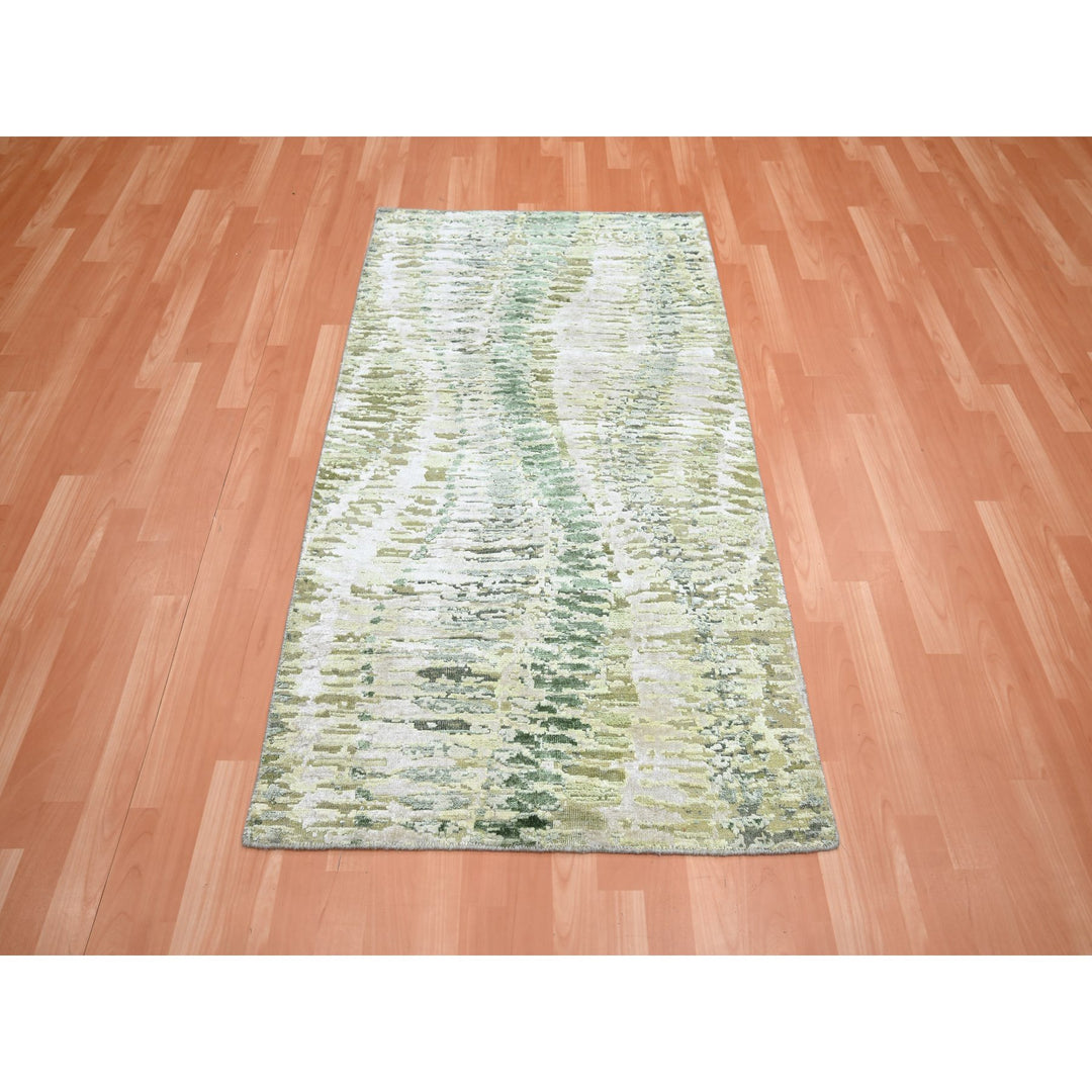 3'1" x 5'3" New Hand Knotted Green Silk Rectangle Oriental Rug - MOA10275478