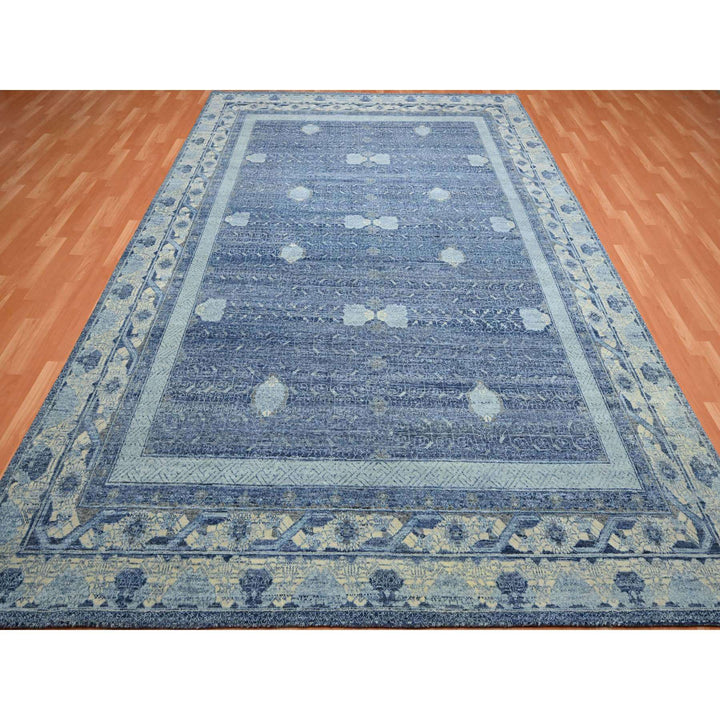 9'0" x 12'5" New Hand Knotted Blue Wool Rectangle Oriental Rug - MOA10275491