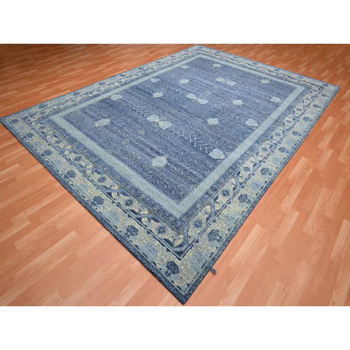 9'0" x 12'5" New Hand Knotted Blue Wool Rectangle Oriental Rug - MOA10275491