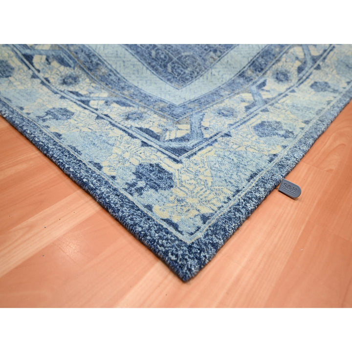 9'0" x 12'5" New Hand Knotted Blue Wool Rectangle Oriental Rug - MOA10275491