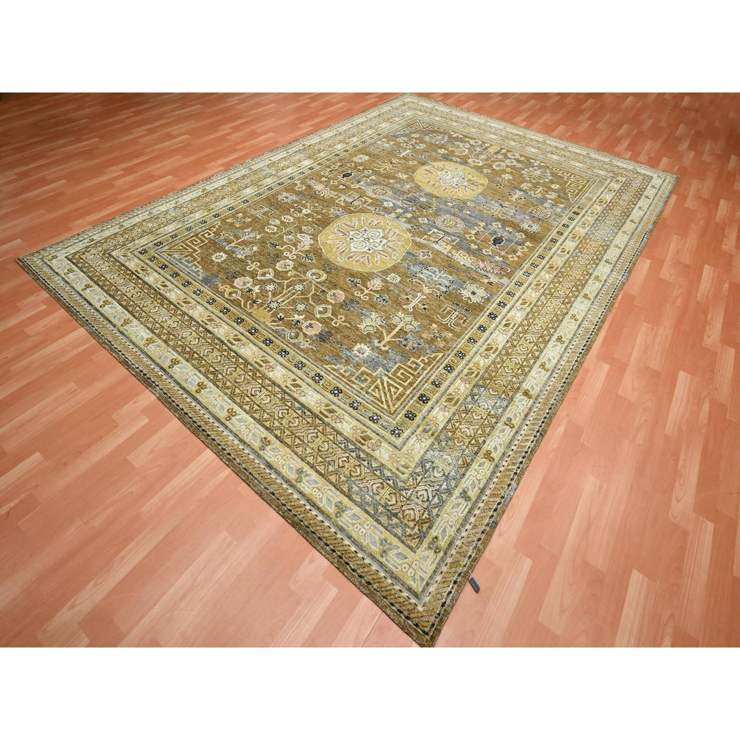 9'0" x 12'5" New Hand Knotted Brown Wool & Silk Rectangle Oriental Rug - MOA10275492