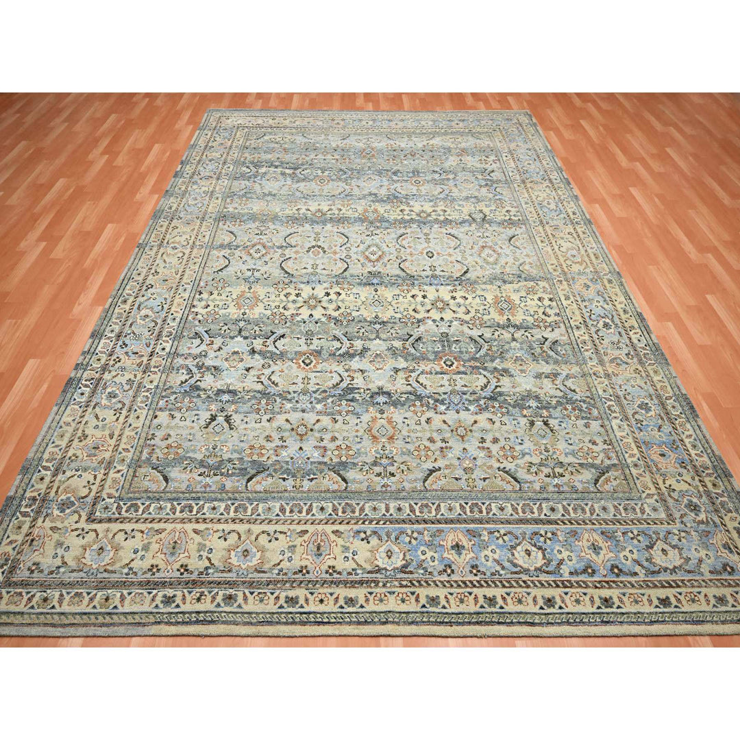 9'0" x 12'0" New Hand Knotted Grey Wool Rectangle Oriental Rug - MOA10275493