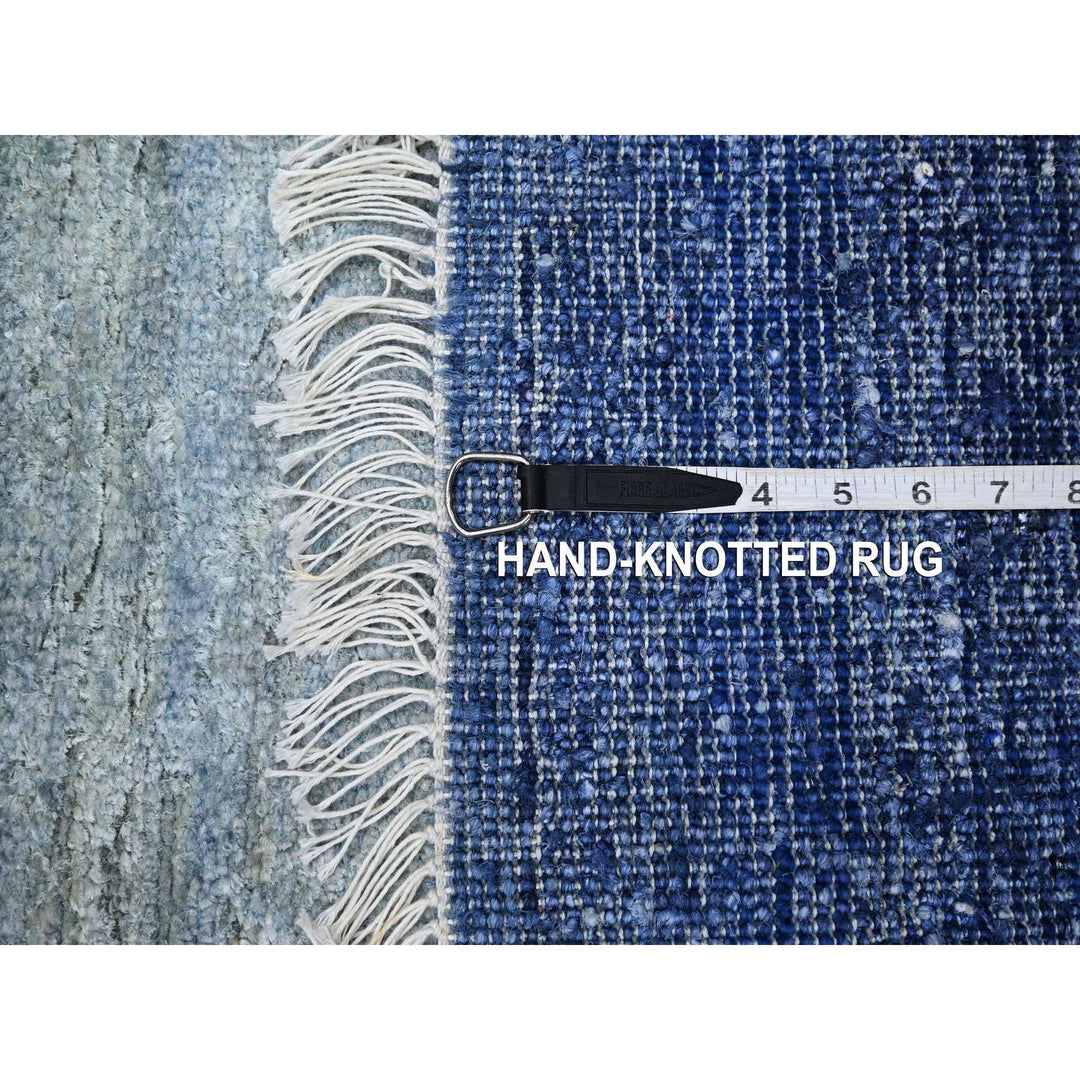 1'0" x 12'0" New Hand Knotted Grey Wool & Pure Silk Runner Oriental Rug - MOA10275497