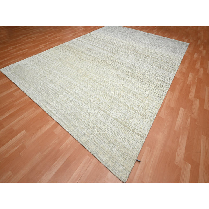 8'11" x 12'4" New Hand Knotted Ivory Wool & Silk Rectangle Oriental Rug - MOA10275505